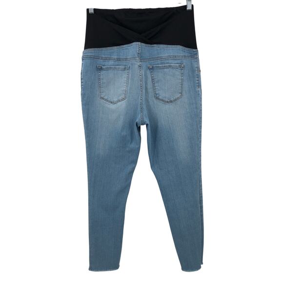 Isabel Maternity Light Blue Wash Raw Hem Crossover Over Belly Panel Jegging Jean - Picture 3 of 10